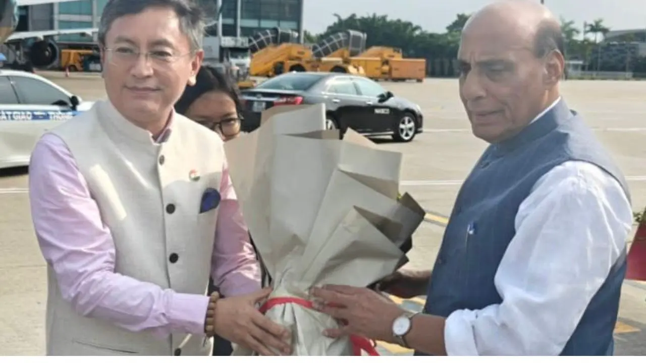 Defence Minister Rajnath Singh arrives in Vietnam; Defence cooperation key area in focus Caption; Defence Minister Rajnath Singh arrives in Hanoi on an official visit to Vietnam on Monday. PIC/X